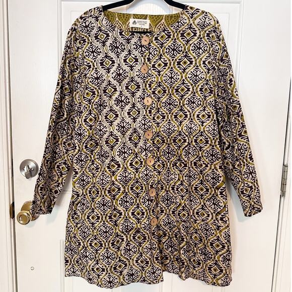 Market Place Handmade in India Jacket Ikat Artsy Boho Green Lagenlook Large - Picture 3 of 9